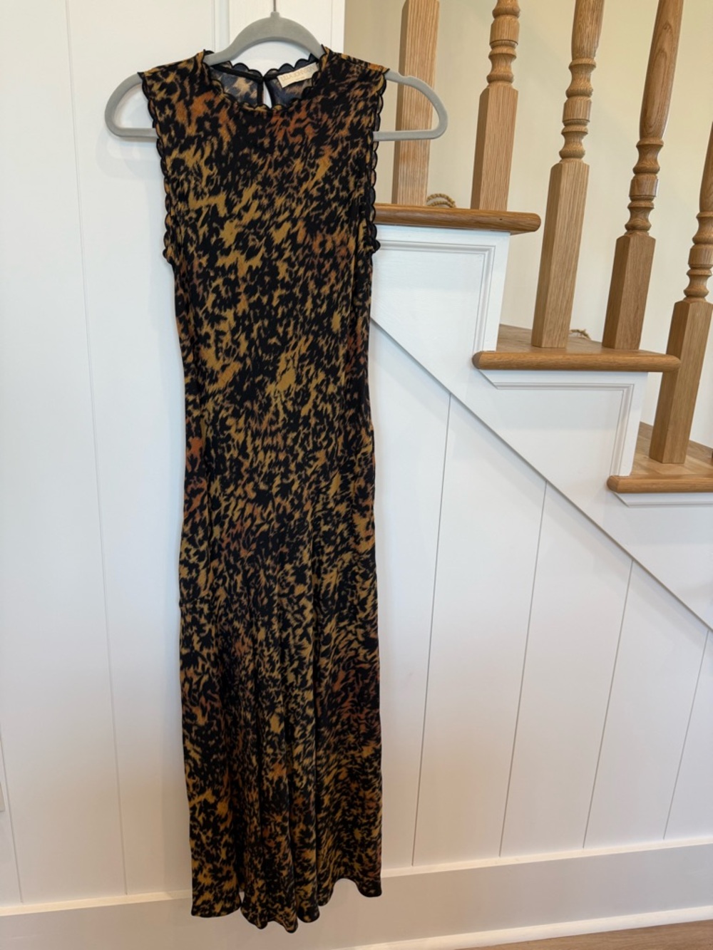 Ulla Johnson Clea Sleeveless Bias Midi Dress Savannah Leopard Abstract Print